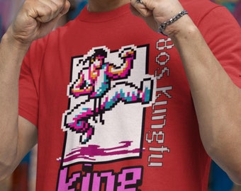 Retro 80s Kung Fu King Pixel Art T-Shirt: Vintage Gaming Shirt