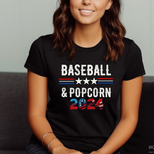 Baseball & Popcorn Election 2024 T-shirt, Funny Election Party Voter shirt, Game Day Baseball 2024 Shirt, Baseball Shirt, Election 2024 Gift