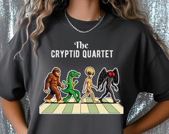 Cryptid Quartet T-Shirt: Bigfoot, Alien, Nessie, Mothman Band Tee