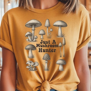 Vintage Mushroom Hunter T-Shirt, Botanical Fungi Tee