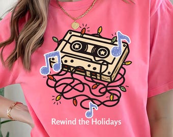 Rewind the Holidays Retro Cassette Christmas T-Shirt, Vintage mixtape holiday music tee, Christmas Gift
