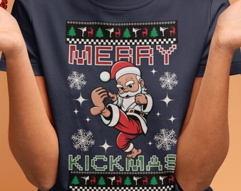 Merry Kickmas Santa Martial Arts Ugly Christmas T-Shirt