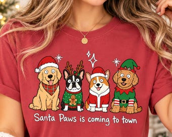 Santa Paws Is Coming to Town Shirt, Funny Christmas Dog Shirt, Dog Lover Christmas Tee, Cute Holiday Dogs Comfort Colors Tee