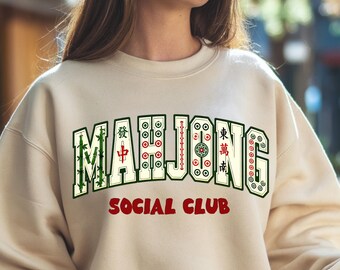 Mahjong Social Club Sweatshirt, Mahjong Lover Gift, Mahjong Player Crewneck, Mahjong Club Shirt, Game Night Sweatshirt, Mahjong Mom Gift