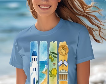Greece Comfort Colors T-Shirt: Watercolor Heritage Travel Tee