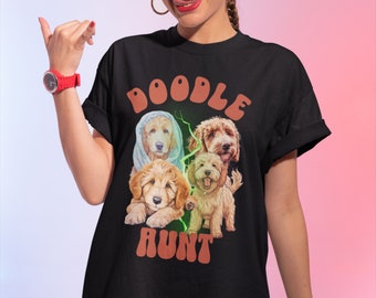 Doodle Aunt Bootleg Style T-shirt, Goldendoodle Collage Tee, Golden Doodle Aunt Shirt, Golden Doodle Gift, Gift for Aunt, Gift for Dog Owner