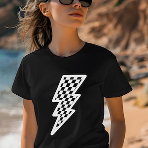 Checker Lightning Bolt Graphic Tee, Lightning Bolt Shirt,  Tone-on-Tone Comfort Colors in 5 Vintage Washes, Girl Power Tee, Gift for Him/Her