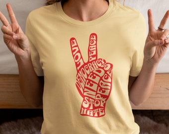 Peace Hand Sign T-Shirt: Democracy Needs Peace Graphic Tee