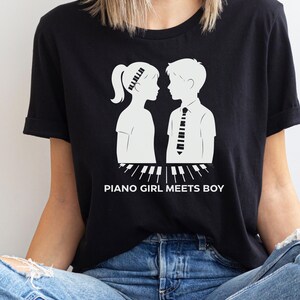 Piano Girl Meets Boy T-Shirt: Romantic Music Silhouette, Unisex Tee