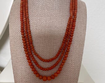 39g Antique natural salmon coral necklace super long 52”
