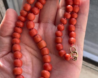 36g antique Italian red coral beads necklace undyed