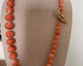 63g vintage Momo coral necklace with 14k solid gold custom design clasp