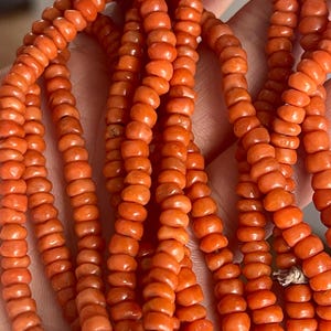 66g antique salmon coral beads necklace undyed 66”
