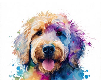 Colorful Goldendoodle Art Print, Dog Lover Gift (Digital Download)