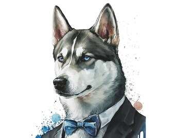 Lámina artística abstracta de un husky siberiano, decoración de pared para amantes de los perros (descarga digital)