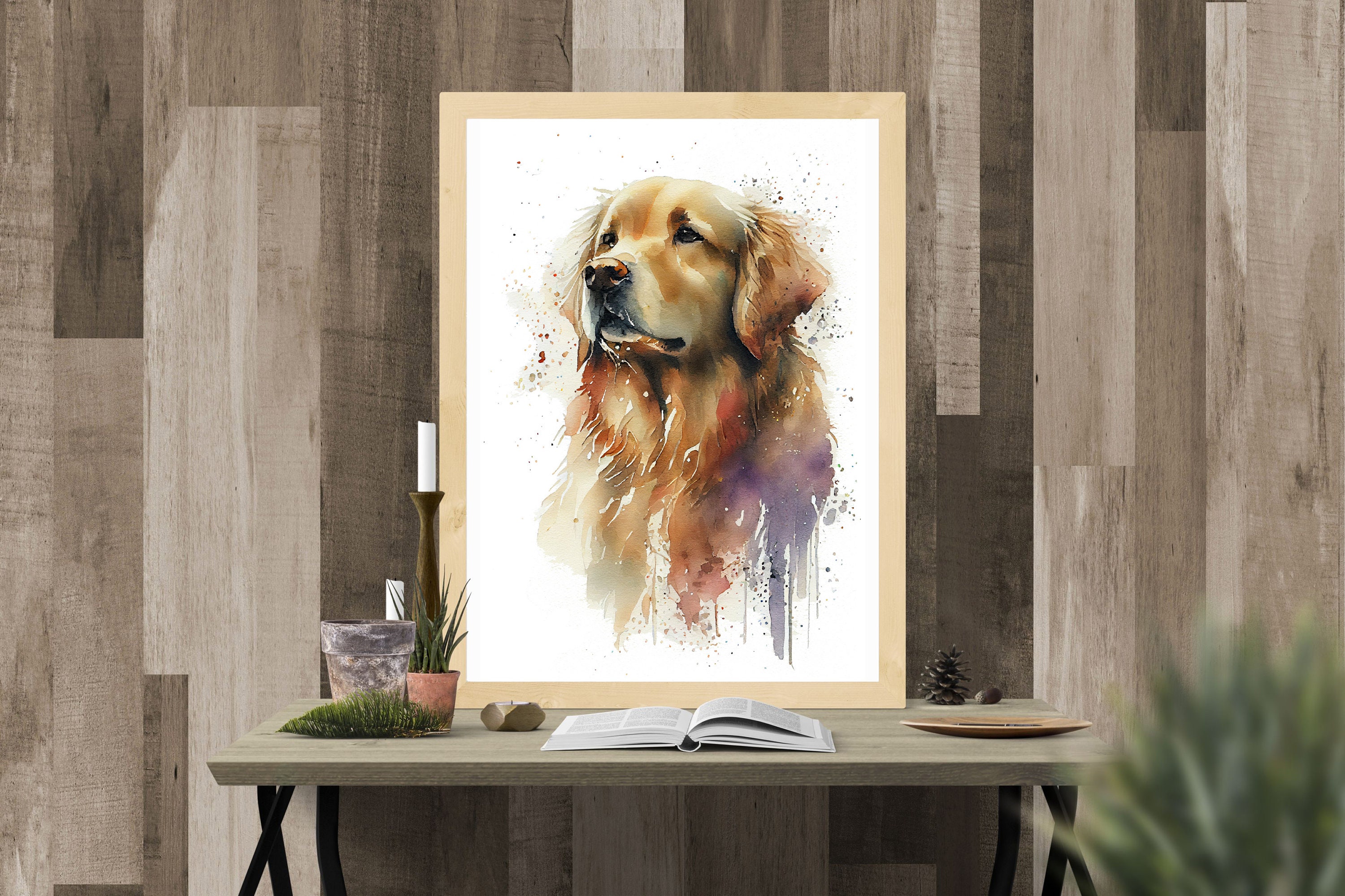 Watercolor Golden Retriever Art Print, Dog Lover Wall Decor (digital