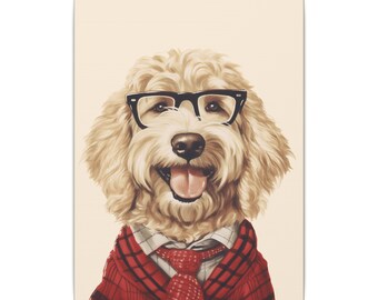 Goldendoodle in Eyeglasses Canvas Wall Art Painting for Dog Lover