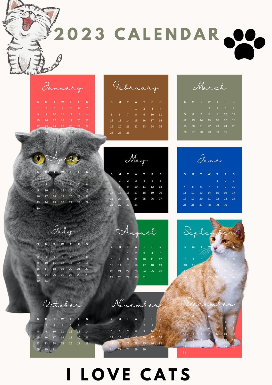 CALENDAR 2023 CATS Etsy
