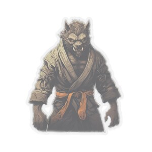 Hombre lobo de Halloween listo para entrenar artes marciales - Jiu Jitsu BJJ Judo Karate - Etiqueta adhesiva