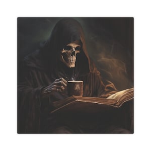 Grim Reaper Reading A Good Book - Canvas Photo Tile