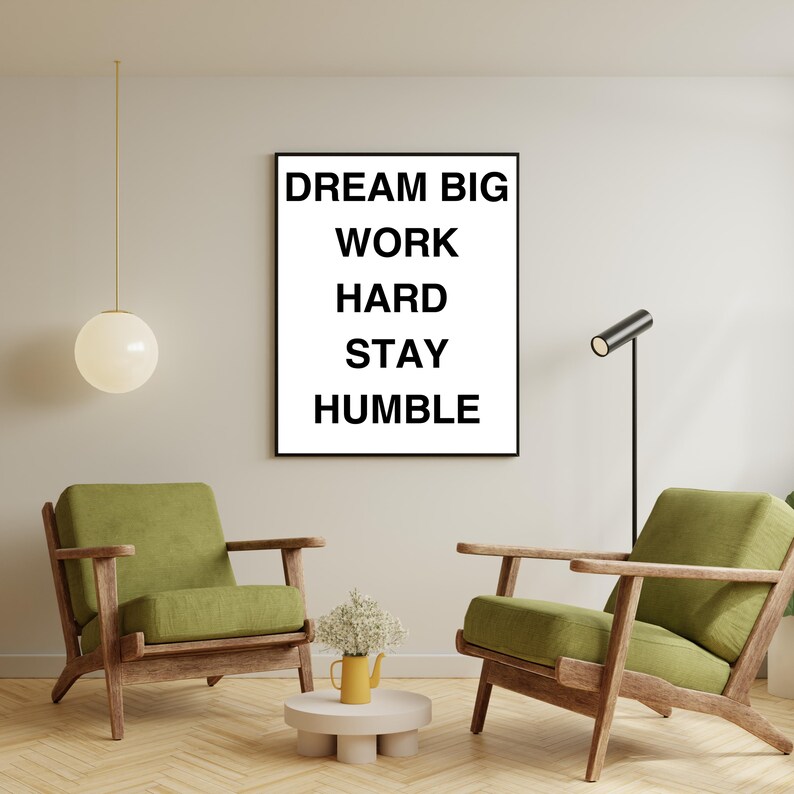 Dream Big Work Hard Stay Humble Wall Art Minimalist Inspirational Quote ...