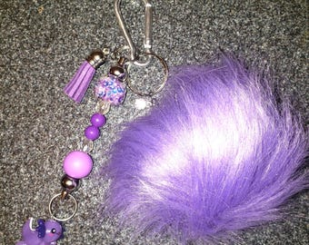 Beaded/Faux Fur Pom Pom Bag Charm/Keychain.