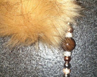 Beaded/Faux Fur Pom Pom Keychain.