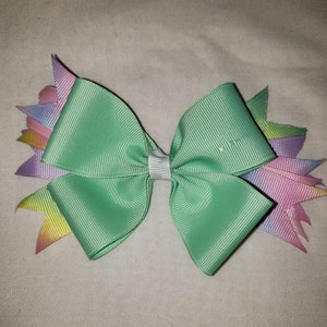 Hair bow. Mint green and pastels grosgrain ribbon 5 inch hair bow on alligator clip