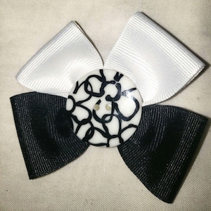 Hair bow. Black and white grosgrain ribbon 3 inch hair bow on alligator clip