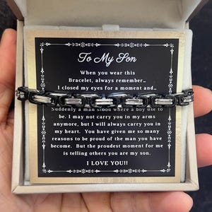 Braccialetto "To My Son" regalo dalla mamma, regalo per figlio, regalo di forza ispiratrice, braccialetto per figlio da papà, braccialetto in acciaio inossidabile, biglietto con messaggio, scatola