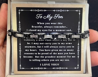 To My Son Bracelet Gift From Mom, Son Gift, Inspirational Strength Gift, Son Bracelet From Dad, Stainless Steel Bracelet, Message Card, Box