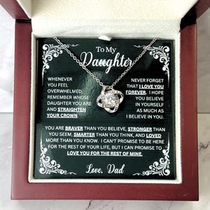 To My Daughter Necklace Gift From Dad, Daughter Gift, Inspirational Strength Gift, Daughter Necklace, Love Knot, 14k Sentimental Gift