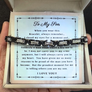 To My Son armband cadeau van moeder, zoon cadeau, inspirerend krachtcadeau, zoon armband van vader, roestvrijstalen armband, berichtkaart, doos