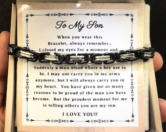 To My Son Bracelet Gift From Mom, Son Gift, Inspirational Strength Gift, Son Bracelet From Dad, Stainless Steel Bracelet, Message Card, Box