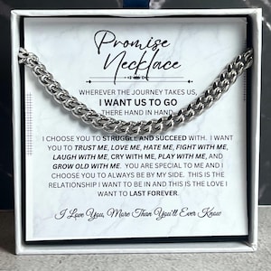 Collar de promesa para él, regalo de promesa para novio, regalo de cumpleaños para novio, regalo de aniversario para él, cadena cubana para hombres, regalos de joyería para hombres