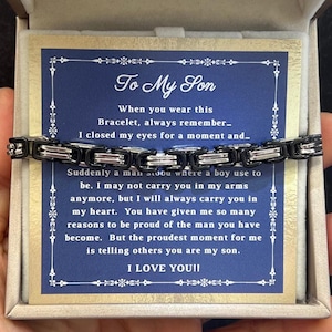 Bracelet cadeau pour mon fils de maman, cadeau fils, cadeau inspirant de la force, bracelet fils de papa, bracelet en acier inoxydable, carte message, boîte