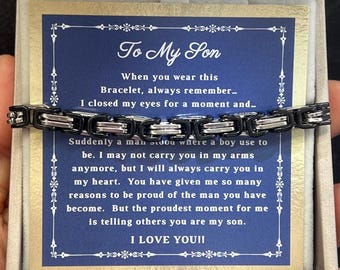 Für meinen Sohn Armband Geschenk von Mama, Sohn Geschenk, Inspiration Stärke Geschenk, Sohn Armband von Papa, Edelstahl Armband, Nachrichtenkarte, Box
