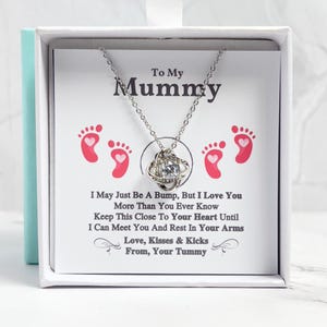 Schwangerschaft neue Mutter Geschenk, Halskette Geschenk für neue Mutter, erste Mal Mutter Halskette, Mama zu sein Halskette Nachricht Karte, Schmuck für neue Mutter, 14k