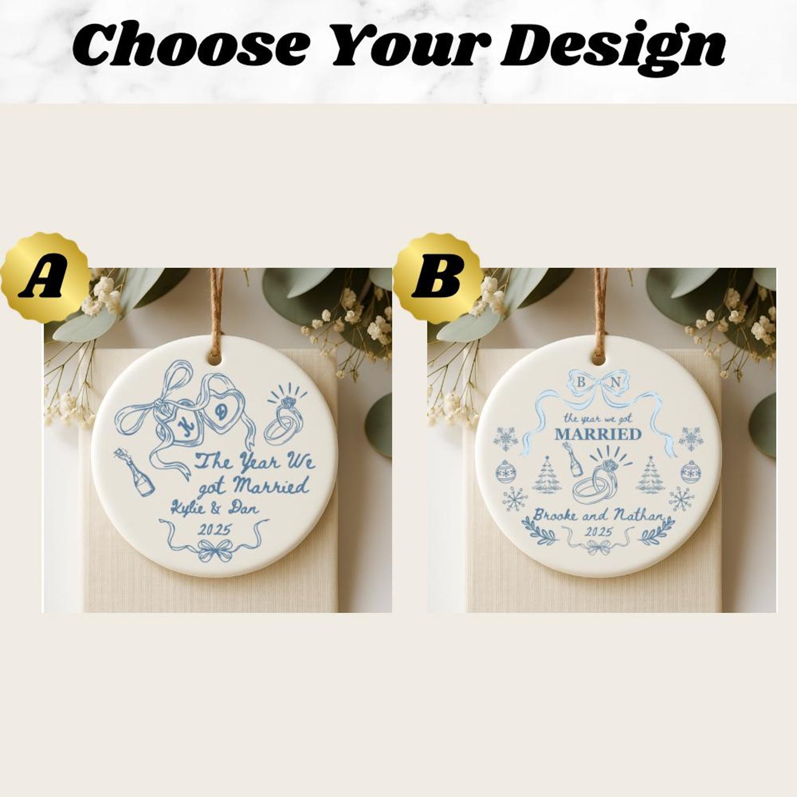 The Year We Got Married Ornament – Personalized Wedding Ornament – Design A