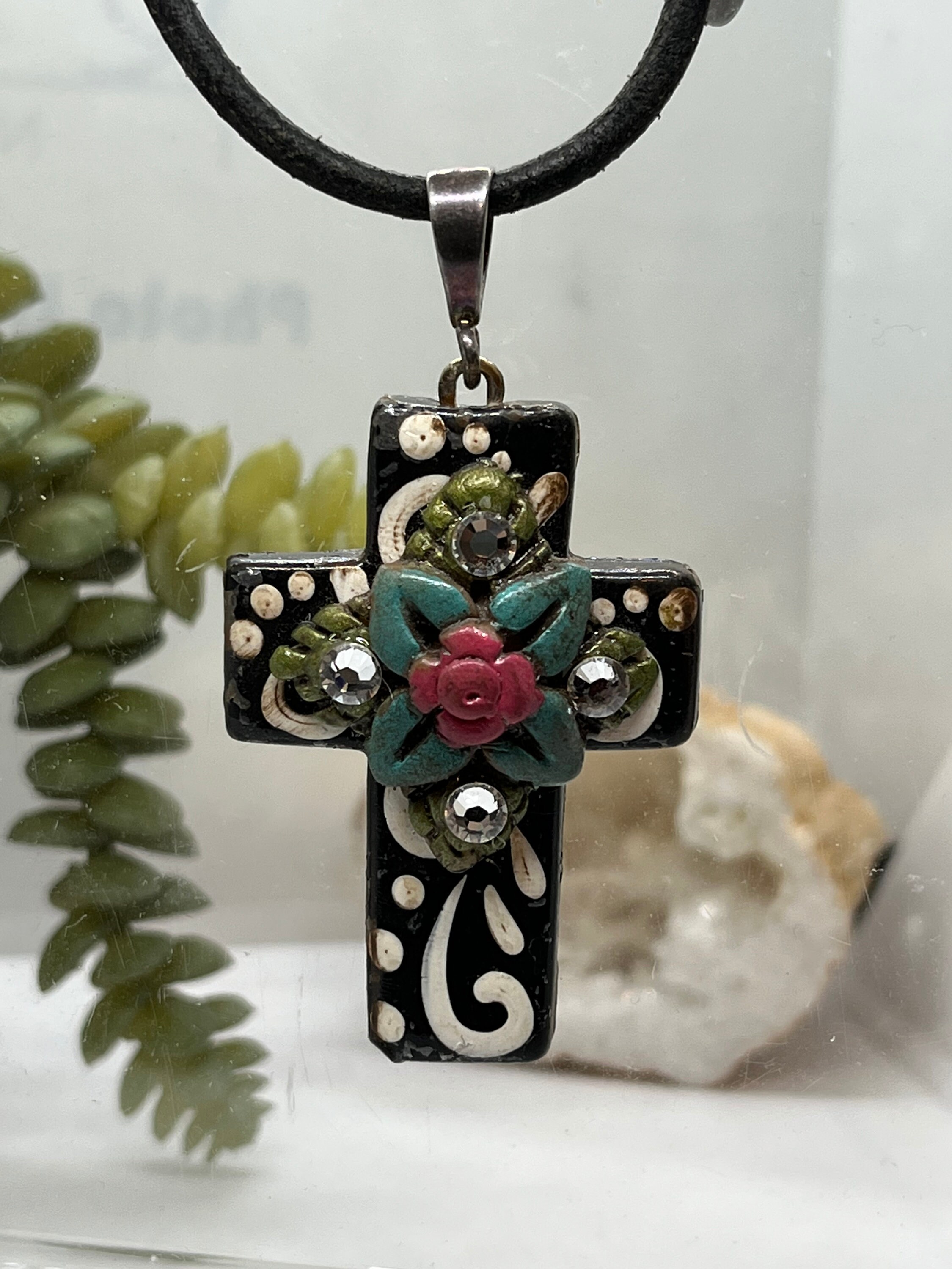 Timeless Cross Necklace for Men and Women | Handmade Vintage Leather Cord Jewelry Black / No Thanks!