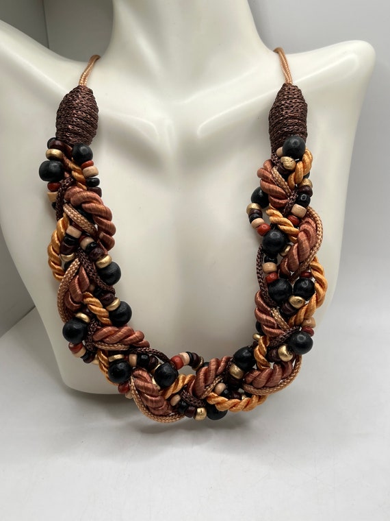 Vintage 80s 90s Unique Extra Chunky BEADED CORD N… - image 1