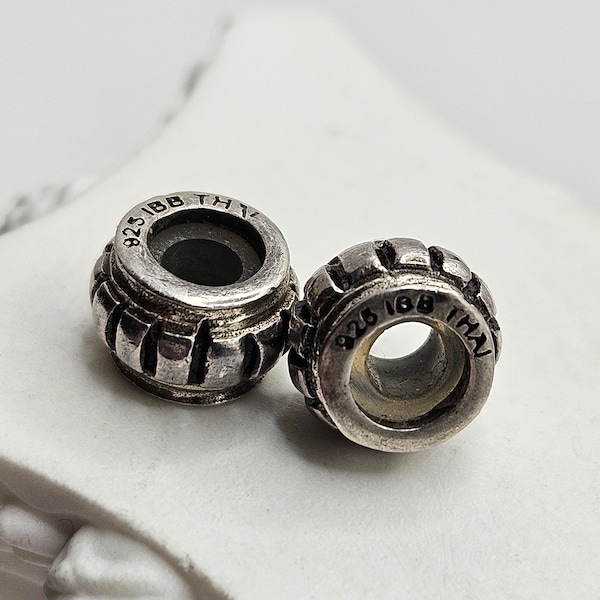 Y2k 00s Modern Vintage Retro Ibb Thai 925 Sterling Silver Set of 2 SPACER SLIDE BEAD Charm 4 Necklace or Bracelet Mothers Fine Jewelry Pair