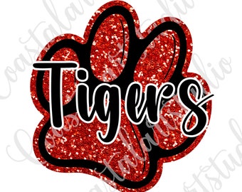 Tigers Paw Print PNG sublimation design sports mascot png football graphic team tigers design