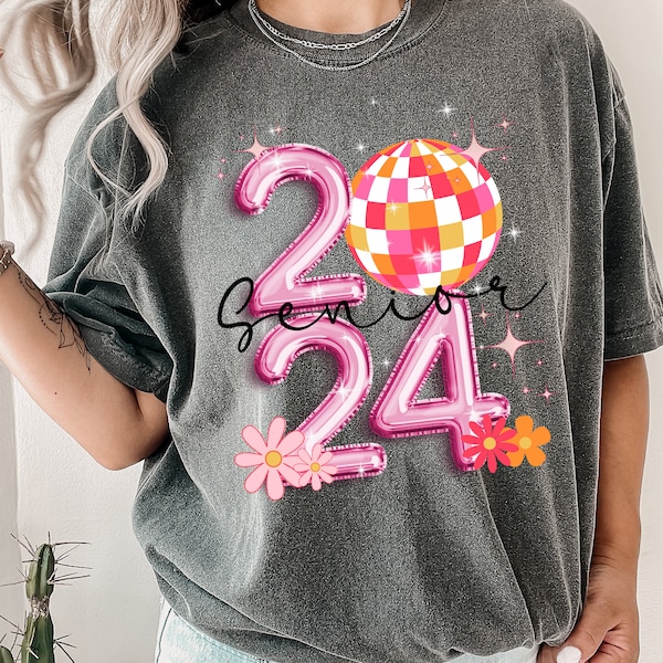 Senior 2024 Disco Ball PNG Pink Orange Preppy aesthetic png class of 2024 graphic sublimation design