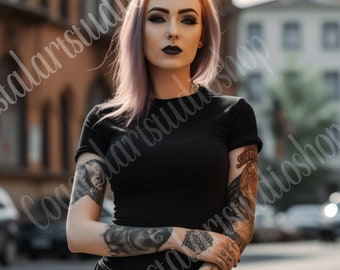 Goth Tshirt Mockup Bella Canvas 3001 black mockup goth grunge woman mockup alternative mockups