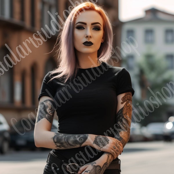 Goth Tshirt Mockup Bella Canvas 3001 black mockup goth grunge woman mockup alternative mockups