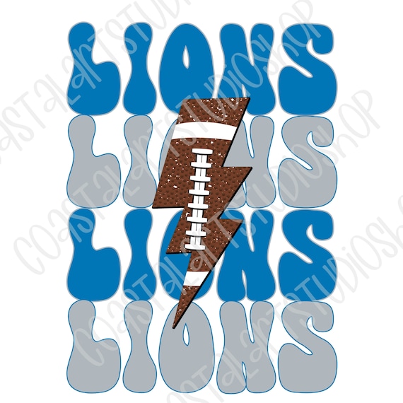 Lions Football PNG blue silver mascot digital graphic sports design for tshirts tumblers mugs etc team lions retro graphic