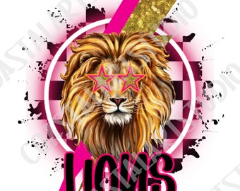 Lions PNG Pink neon sublimation design retro groovy lions graphic team mascot png pink Lions png for tshirts tote bags tumblers etc