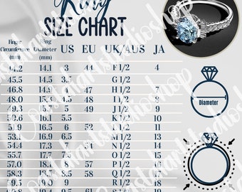 Ring Size Chart, international ring size chart digital download, jewelry sizer, ring measurement, us, UK, Europe, Japan ring size chart