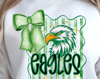 Eagles PNG sublimation design team mascot png school spirit green preppy graphic for tshirts tote bags tumblers etc